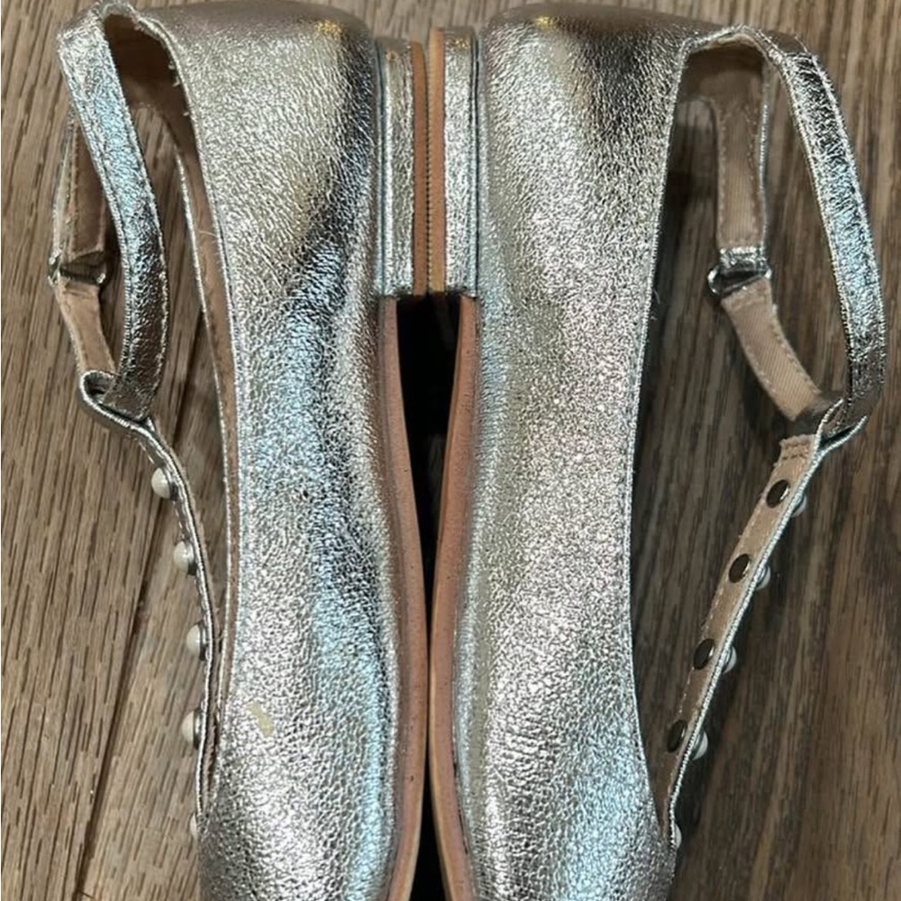 Zara Metallic Silver Flats with Pearl Accents - Picture 2 of 5